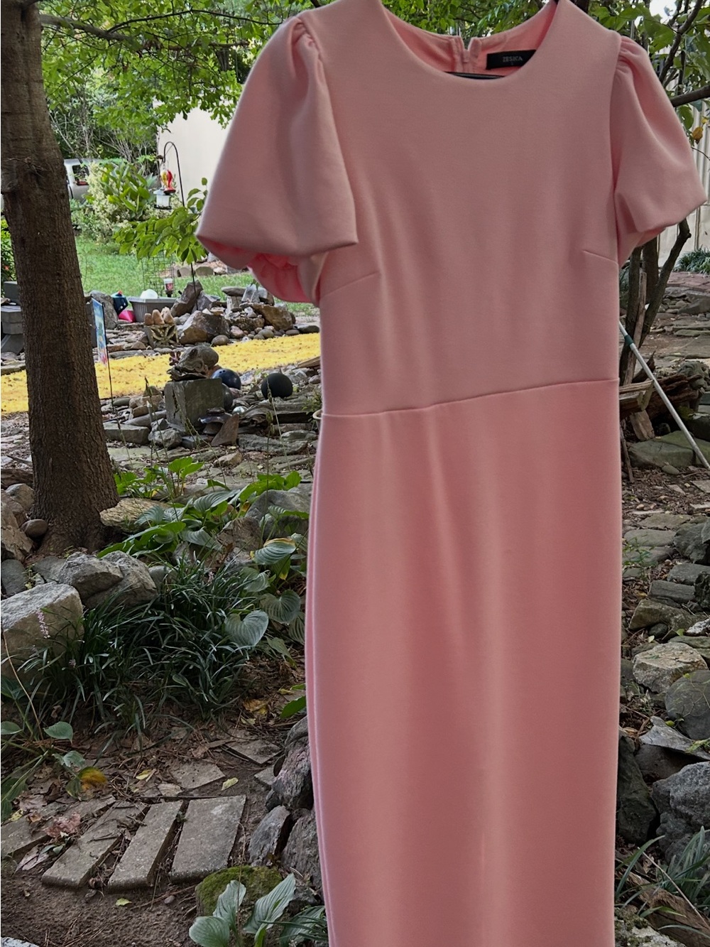 Zara Soft Pink Puff-Sleeve Midi Dress